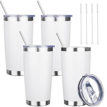 Imagem de YEBTS Life Copo de 590 ml com tampas e canudos, caneca de café de viagem com isolamento de aço inoxidável, copos isolados a vácuo de parede dupla, copo de café revestido em pó para bebidas frias e