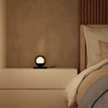 Imagem de Kit 2 Abajur Luminaria De Mesa Dormitorio Quarto Decoraçao Globo Vidro 10 cm Lampada Inclusa (Preto Globo Fume)