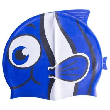 Imagem de Touca de natação infantil peixinho silicone azul mb - MBFIT