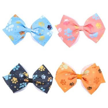 Imagem de 4 peças Laços de Cabelo para Meninas, Fofos Pata de Cão Estampa Laço Fita Ganchos Jacaré Desenho Animado Acessórios Cabelo para Crianças Bebés Meninas Mulheres Lembranças Festa