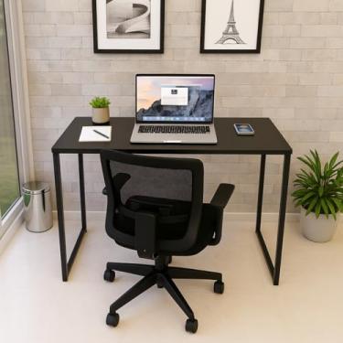 Imagem de Mesa Escrivaninha Industrial Slim 90x45cm Compacta Escritório Apartamento 100% MDF Premium Preto e Aço