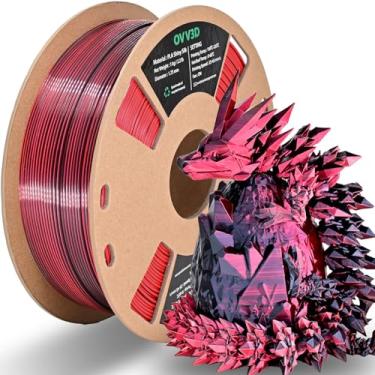 Imagem de Filamento PLA OVV3D 1,75 mm, filamento de impressora 3D filamento PLA de seda PLA de duas cores, filamento PLA preto e vermelho, filamento de mudança de cor a cada centímetro, filamento de impressora