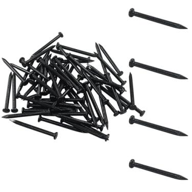 Imagem de BokWin Pacote com 60 pregos de hardware de 40 mm - pregos de alvenaria de aço carbono com ponta pontiaguda para madeira, concreto e pendurar | Cimento preto resistente para molduras, gesso e projetos