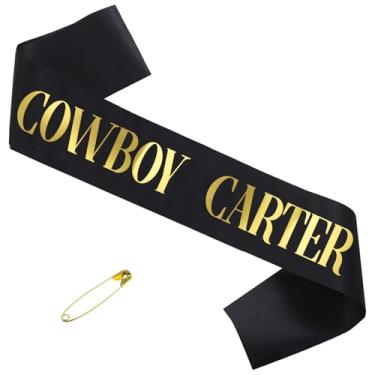 Imagem de Faixa Cowboy Carter com azul e dourado; vaqueira americana; faixa grande de cowboy rodeio bang para shows, festivais; faixa ocidental para presentes para caubói vaqueira natal dia dos namorados fãs