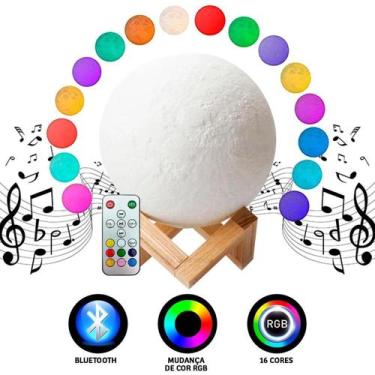 Imagem de Abajur Luminária Lua Caixa De Som Bluetooth Rgb Com Controle - Lua Che