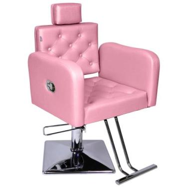 Imagem de Cadeira Tokyo Reclinável Hidráulica Base Quadrada Rosa Claro - Moveis 