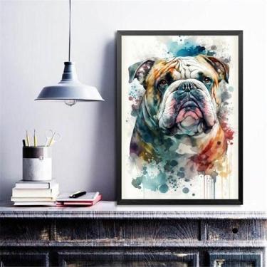 Imagem de Quadro Decorativo Bulldog Inglês Aquarela 24X18Cm - Vidro - Quadros On