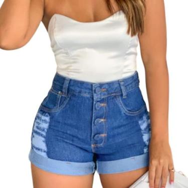 Imagem de Short Moda Jeans Femenino Cintura Alta Detonado, Estilo Atual - Virtua