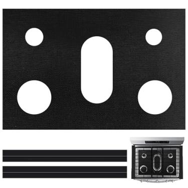 Imagem de Kyuionty Capa para queimador de fogão a gás, protetor de fogão reutilizável compatível com fogão a gás Samsung, forro antiaderente, com 2 peças de enchimento de lacuna de fogão de silicone, preto