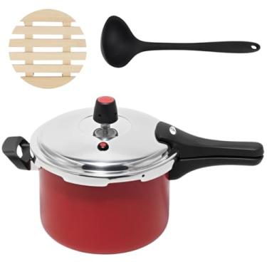 Imagem de Panela de Pressão 4,5 Litros Antiaderente Fechamento Externo + Descanso Redondo + Concha de Silicone Preta