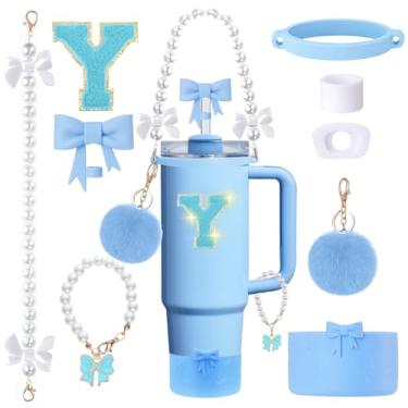 Imagem de Conjunto de acessórios para copos Stanley de 9 peças - para copos de 850 g 1,134 g com alça - Kit Bule inclui topo de palha e bota, pingente, alça de pérola e adesivos - Presentes estéticos para