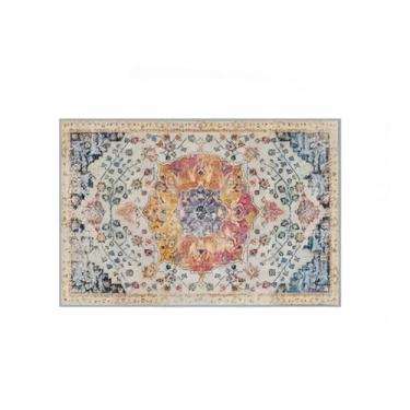 Imagem de Tapete grande Boho resistente a manchas, flor vintage, tapete de fibra de poliéster macio para sala de estar, quarto, escritório, sala de jantar, tapetes antiderrapantes (pequeno)