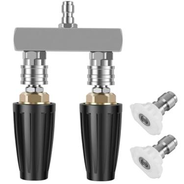 Imagem de Bico de turbina duplo com pontas de lavadora de pressão 5000PSI Max 360° Rotatable Twin Turbine Bocal com 2 pontas 1/10.2 cm Conexão Rápida 2 em 1 Bico de Turbina de Pulverização Orifício 2.5 para