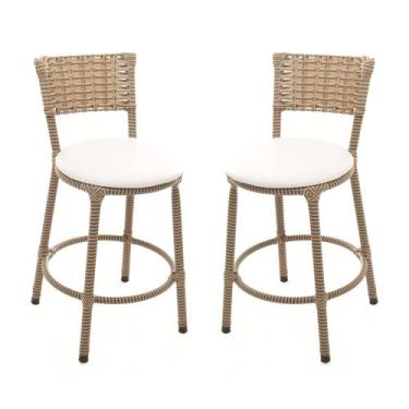 Imagem de KIT 2 Banquetas Baixa Encapada Junco CAPPUCCINO Bar Bistro Americana -