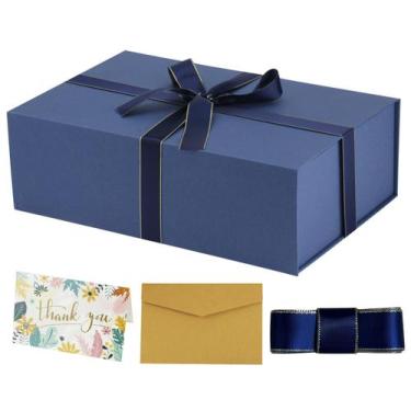 Imagem de Caixa de presente YINUOYOUJIA 35x23x11 cm azul com fita e cartão