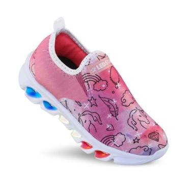 Imagem de Tenis de led infantil meninas Ledstar calce facil unicornio desenhos c
