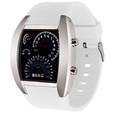 Imagem de FANMIS Relógio de pulso masculino digital Cobra LED silicone ferro triângulo mostrador esportivo, Branco, Digital