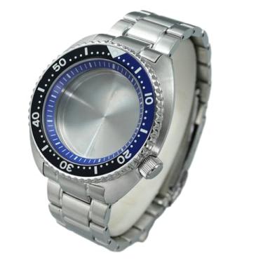 Imagem de FEIYASHI Caixa de relógio masculina clássica de aço de mergulho 316L de 45 mm, vidro de safira à prova d'água, 100 m, para peças de relógio de movimento NH35 NH36 NH34, Anel capítulo azul 1, For NH35