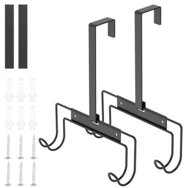 Imagem de 2 peças de cabides de tábua de passar roupa, suporte de parede para tábua de engomar, prateleiras de armazenamento para economia de espaço sobre a porta para lavanderias, casa