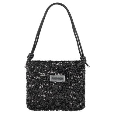 Imagem de Quniko Bolsa feminina de lantejoulas brilhantes com alça ajustável, bolsa transversal versátil para casamento, festa, viagem, Preto, One Size, Bolsa