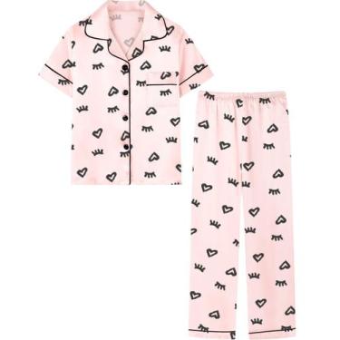 Imagem de Pijamas e calças de cetim Umeyda, sedosas, manga curta e calça para me