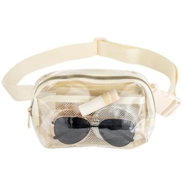 Imagem de Chewtoyo Bolsa de cintura com alça ajustável, pochete transparente para homens e mulheres, bolsa tiracolo transparente para corrida, caminhadas, shows, bege/transparente