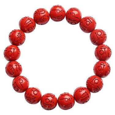 Imagem de Pulseira Cinnabar com miçangas de mantra de seis caracteres de 10 mm
