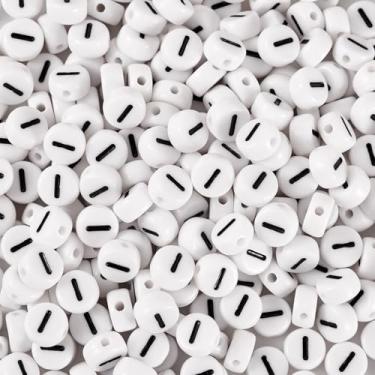 Imagem de Spritewelry 500 peças de contas de letra acrílica contas brancas do alfabeto contas planas redondas letra I com orifício horizontal para artesanato, pulseira, colar, chaveiro, cordão