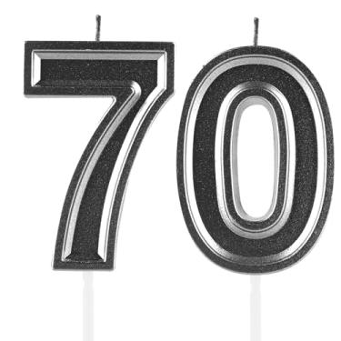 Imagem de Velas de aniversário de 70 anos, numerais pretos 70, decoração de topo de bolo, meninas, meninos, tema de aniversário, festa de casamento, aniversário de casamento, suprimentos para celebração