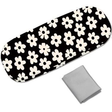 Imagem de CREATCABIN Estojo de óculos de sol de couro PU bonito estojo rígido para óculos de sol bolsa de armazenamento de óculos de sol portátil concha protetora pano de limpeza macio presente para mulheres e