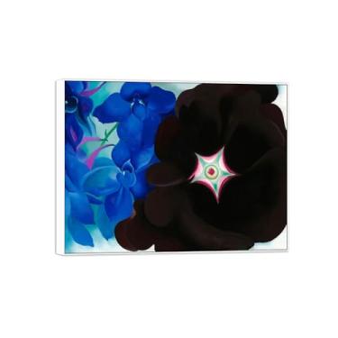 Imagem de Georgia O'Keeffe Famosas Impressões em tela de arte de parede prontas para pendurar - Black Hollyhock Blue Larkspur-White Frame Painting for Living Room Decor 60x80cm24x31in