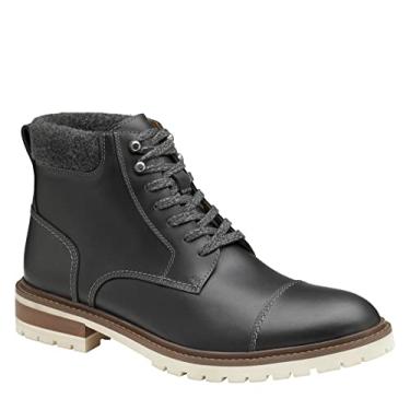Imagem de Johnston & Murphy Bota masculina Barrett Cap Toe | Couro de flor integral robusto | Amortecimento avançado | Cadarços tonais e mesclados | Conforto superior | Botas com cadarço, Grão integral cinza, 9