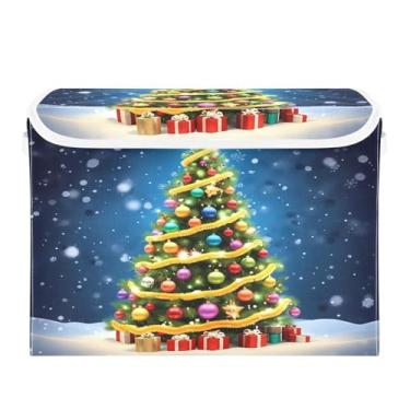 Imagem de Wassud Cestos de armazenamento dobráveis com tampas, árvore de Natal mágica, cestas organizadoras de tecido dobráveis para armário, casa e decoração sazonal 41,5 x 32,5 x 30,8 cm