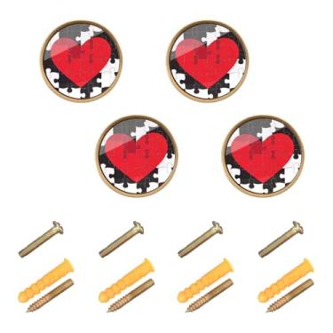 Imagem de Burbuja Maçanetas de armário de cozinha Puzzle Heart Pacote com 4, puxadores redondos de 3,5 cm, puxadores de cômoda com parafusos para armários de cozinha, quarto, armário