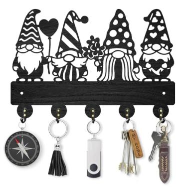Imagem de MAYJOYDIY Porta-chaves de madeira de gnomo de conto de fadas, buquê de coração, cabide para parede, chapéu decorativo, suporte de parede, cabideiro, com 5 ganchos de liga para entrada, cozinha