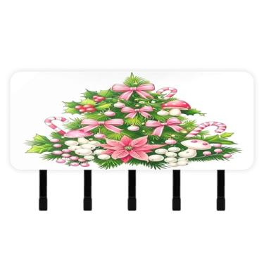 Imagem de Burbuja Porta-chaves de árvore de Natal com 5 ganchos, porta-chaves autoadesivo montado na parede, organizador de armazenamento de correio para entrada, decoração de casa