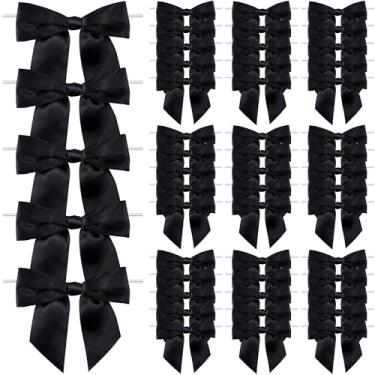 Imagem de Oecoel 50 peças de laços de fita de cetim de 8,89 cm com laços de torção claros, laços decorativos pré-amarrados para embrulho de presente, sacos de presentes e lembrancinhas de festa (preto)