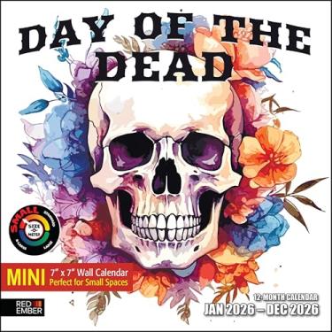 Imagem de RED EMBER Mini calendário de parede Day of the Dead 2026 12 meses | 17,78 cm x 35,56 cm aberto | Papel grosso e resistente | Presente | Calendário 2026
