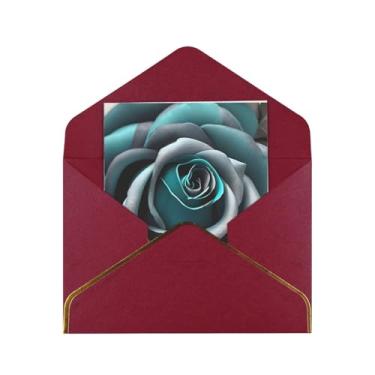 Imagem de SKKNT Cartões de felicitações em branco versáteis com estampa rosa cinza azul-petróleo com envelopes 11,4 x 15,2 cm