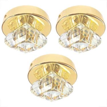 Imagem de Kit 3 Spot Cristal Sobrepor Plafon Dourado Lavabo Sala Bet46 - Acienda