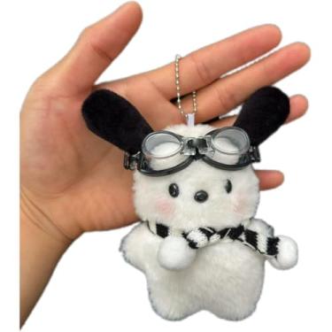 Imagem de YUNBIAOSEN White Dog Plush Keychain - Pilot Stuffed Animal Toy with Goggles & Scarf, Cute Backpack Clip, Car & Bag Charm Gift for Mom, Friend, Lover