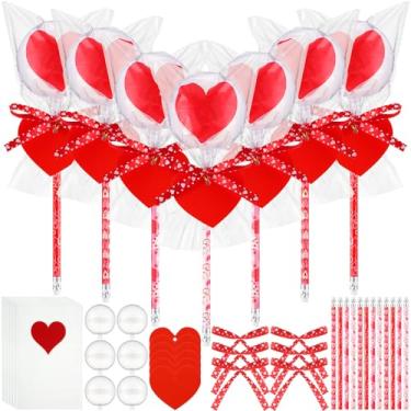 Imagem de Gemscream 24 Pack Valentine Fillable Gift Bulk Giant Lollipop Shaped with Heart-shaped Plastic Bag, Tags, Pencils and Ribbon for Valentine Exchange Favor Galentine Party Birthday Gift(Clear)