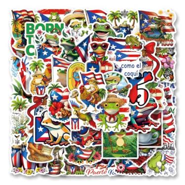 Imagem de 50Pcs Funny Puerto Rico Coqui Stickers Cute Coqui Frog Sticker Puerto Rico Flag Decal Stickers for Water Bottle, Hydroflask, Guitar, Luggage, Phone, Case, Laptop, Skateboard, Gift
