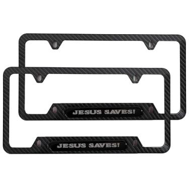 Imagem de Jesus Saves! Suporte para moldura de placa de carro com parafusos de aço inoxidável 2 peças (fibra de carbono)