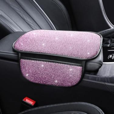 Imagem de SANMLX Capa de apoio de braço para carro, strass diamante, protetor de console central de carro com 2 bolsos laterais, acessórios de carro servem na maioria dos carros, caminhões e SUVs