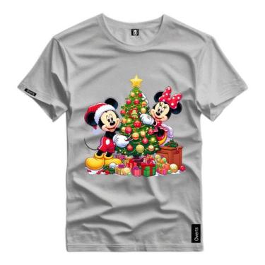 Imagem de Camiseta Mickey e Minnie Arvore de Natal Feliz Natal Camisa Algodão Pr
