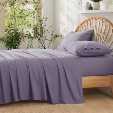 Imagem de Entisn Jogo de cama casal de algodão puro, 4 peças, bolso profundo de 40,6 cm com elástico em toda a volta para um ajuste confortável, roupa de cama de solteiro respirável e macia para todas as