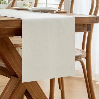 Imagem de Laolitou Caminho de mesa branco de 272 cm de comprimento, textura de linho de serapilheira estilo casa de fazenda, boho, decoração de mesa de jantar rústica longa (33 x 272 cm, branco)