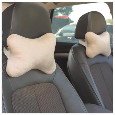 Imagem de SPXMQSS Travesseiro de pescoço para viagem almofada de apoio de pescoço macia travesseiro de encosto de cabeça de carro travesseiro cervical apoio de cabeça de carro almofadas grossas bege 2 peças
