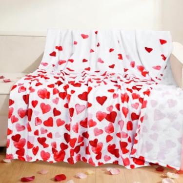 Imagem de Cobertor de flanela para dia dos namorados 127 x 152 cm, corações rosa e vermelho, macio, felpudo, aconchegante, cobertor de lã para dia dos namorados para sofá, cama, presente ideal para crianças